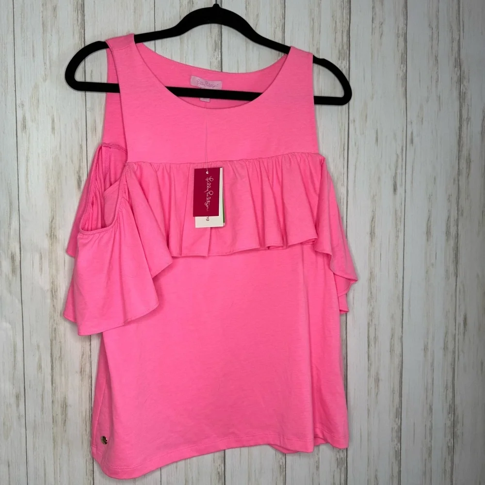 Lilly Pulitzer NWT Lyra Barbie Pink Ruffle Blouse M